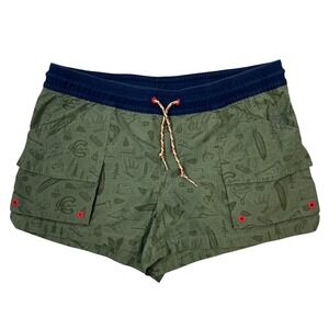 Columbia Sandy River Cargo Shorts L Cyprus Green Camping Print AK2133 Ripstop